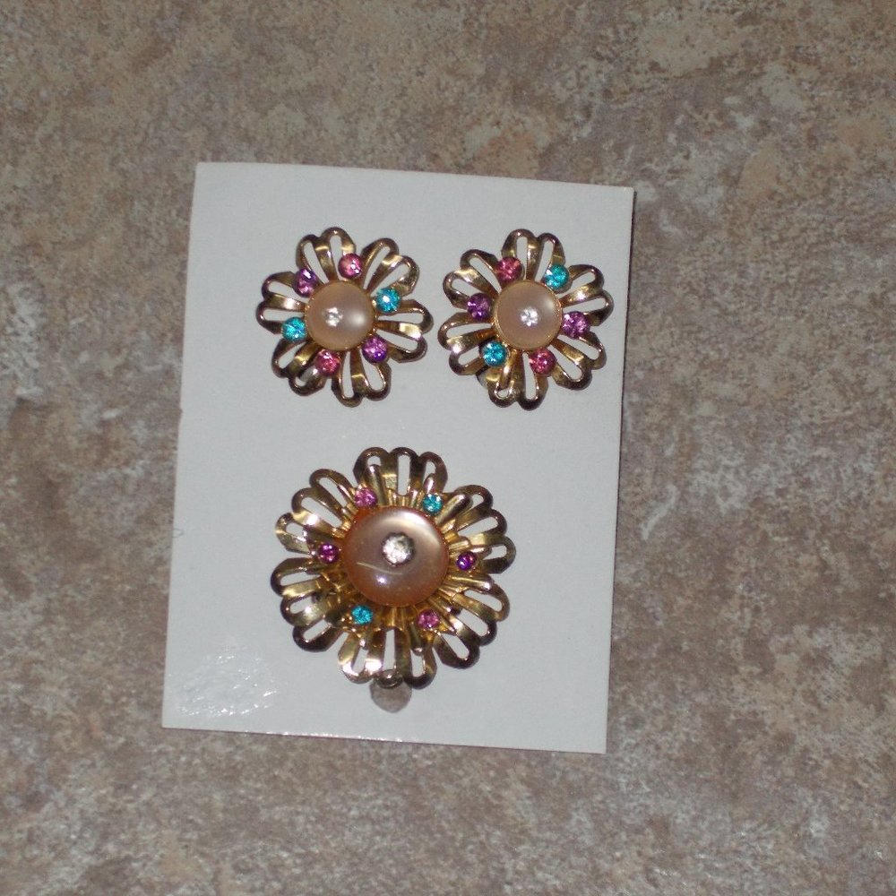 Gorgeous vintage screw on earrings and matching pin